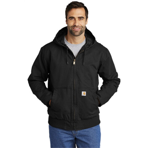 A person is wearing a stylish jacket from Awesome Graphics in Rutland, Vermont
